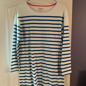 Johnnie b Blue and White Long-Sleeved Striped Dress